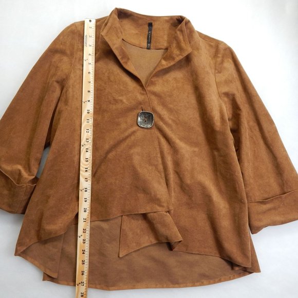 IC By Connie K Womens Tan Suede Jacket Asymmetrical Lagenlook Size XXL - Picture 6 of 10